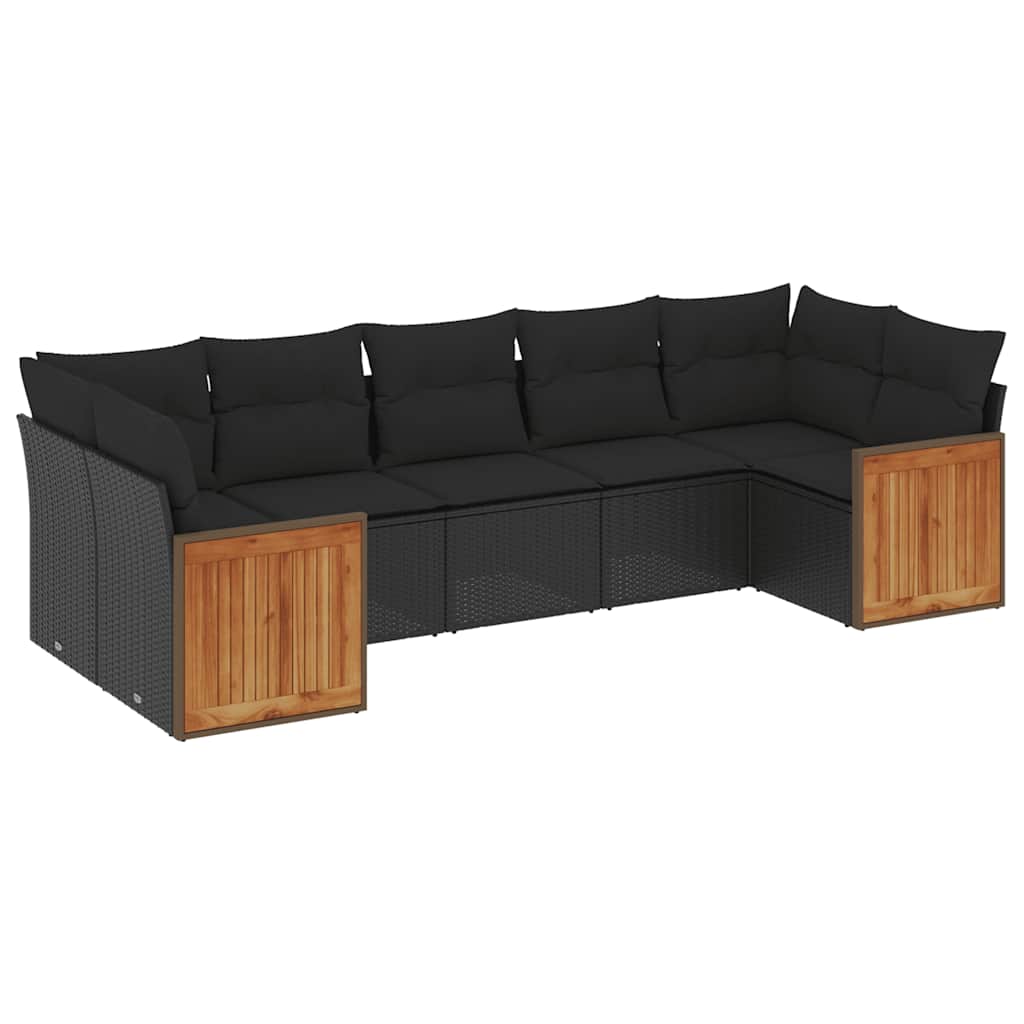 Set Divani da Giardino con Cuscini 7pz Nero Polyrattan | homemem39