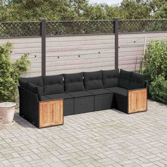 Set Divani da Giardino con Cuscini 7pz Nero Polyrattan | homemem39