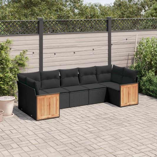 Set Divani da Giardino con Cuscini 7pz Nero Polyrattan - homemem39