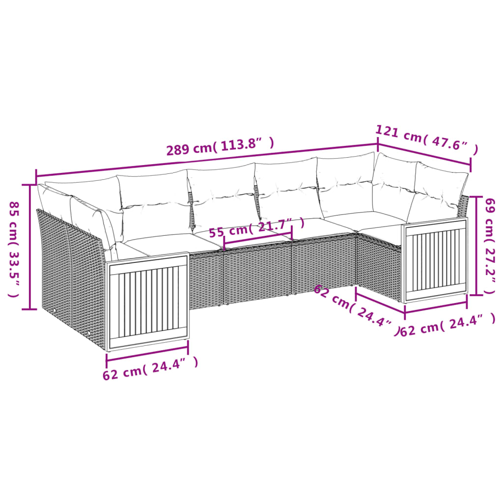Set Divani da Giardino con Cuscini 7pz Nero Polyrattan | homemem39
