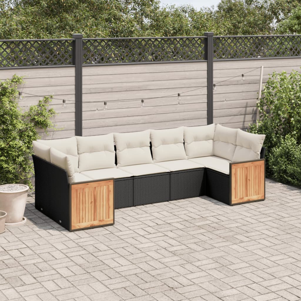 Set Divani da Giardino con Cuscini 7pz Nero Polyrattan | homemem39