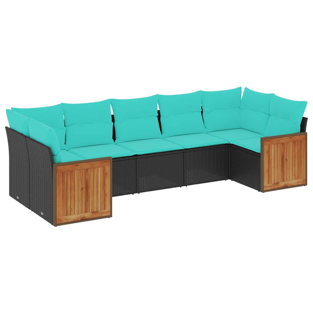 Set Divani da Giardino 7 pz con Cuscini Nero in Polyrattan | homemem39