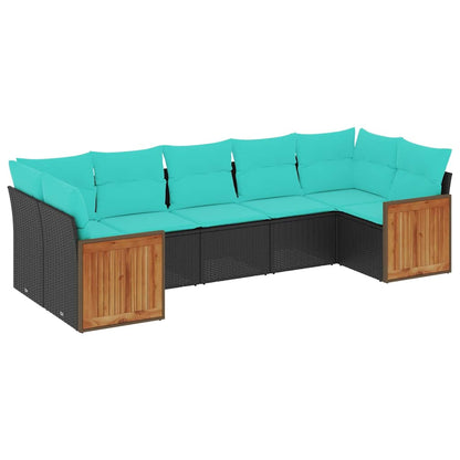 Set Divani da Giardino 7 pz con Cuscini Nero in Polyrattan | homemem39