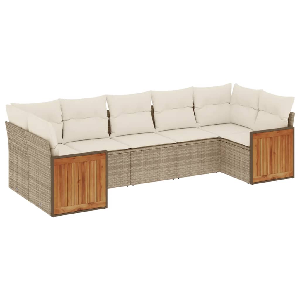 Set Divani da Giardino 7 pz con Cuscini Beige in Polyrattan | homemem39