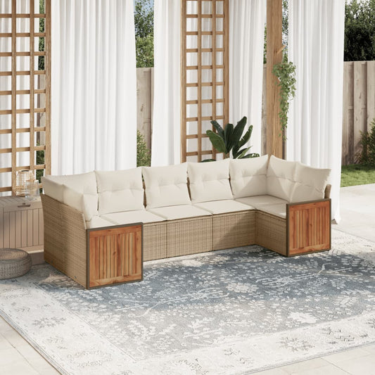 Set Divani da Giardino 7 pz con Cuscini Beige in Polyrattan - homemem39
