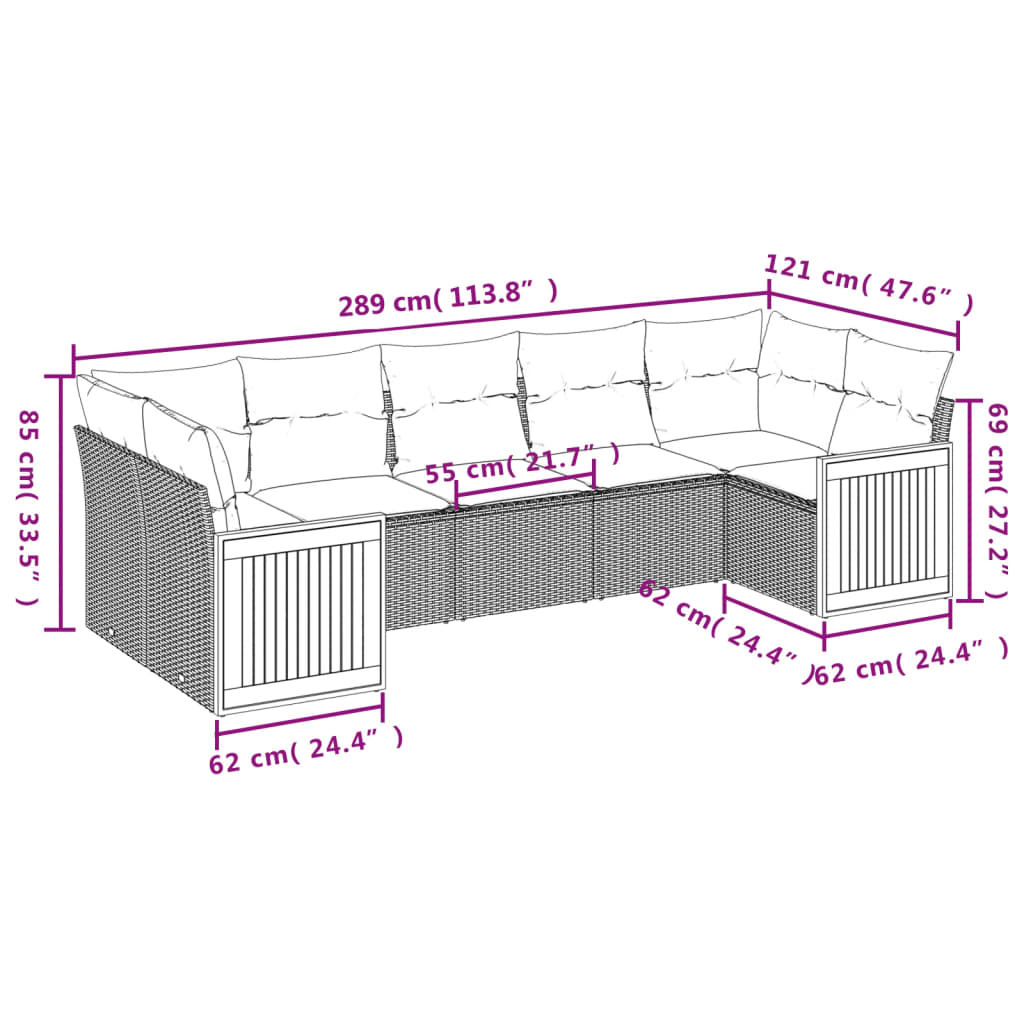 Set Divani da Giardino 7 pz con Cuscini Grigio in Polyrattan | homemem39