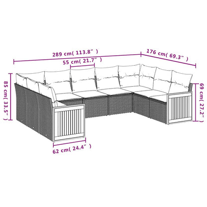 Set Divani da Giardino 9 pz con Cuscini Nero in Polyrattan | homemem39