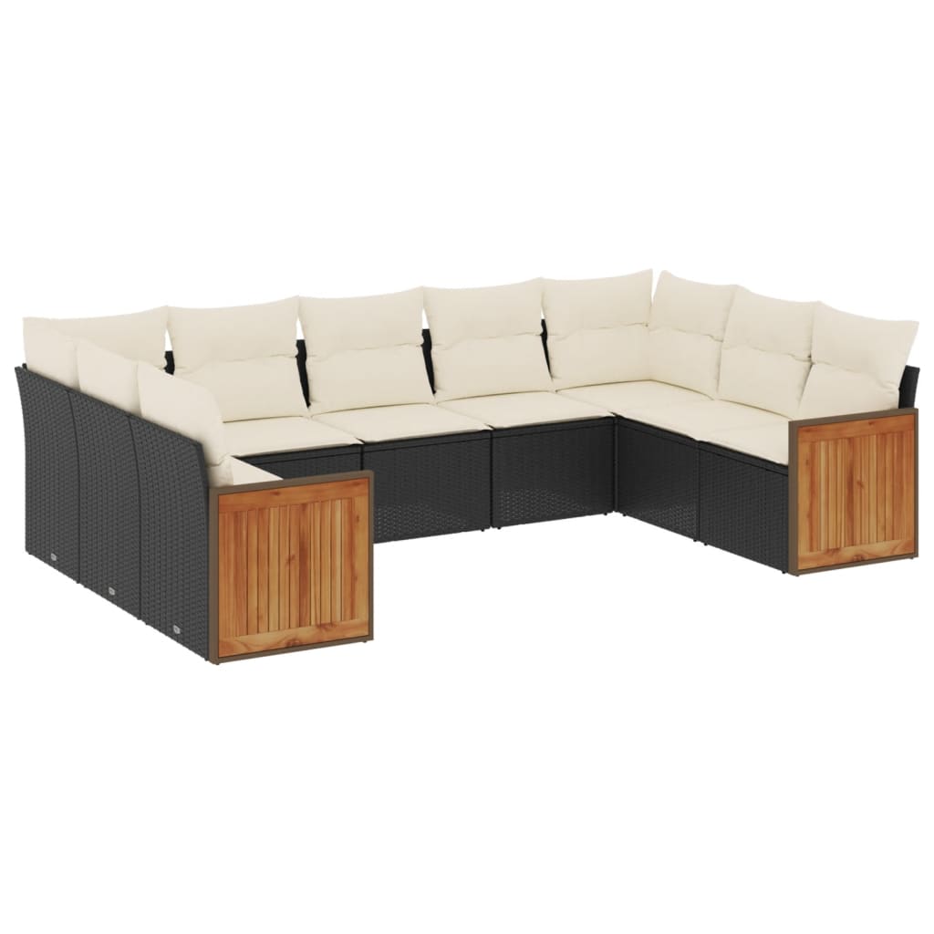Set Divani da Giardino 9 pz con Cuscini Nero in Polyrattan | homemem39