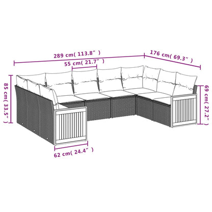 Set Divani da Giardino 9 pz con Cuscini Nero in Polyrattan | homemem39