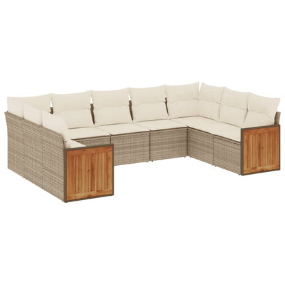 Set Divano da Giardino 9 pz con Cuscini Beige in Polyrattan - homemem39