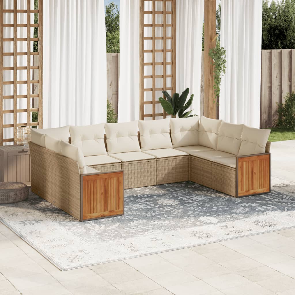Set Divano da Giardino 9 pz con Cuscini Beige in Polyrattan - homemem39