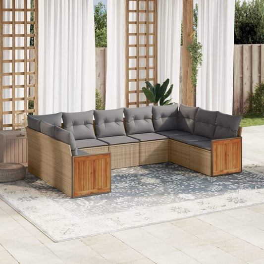 Set Divano da Giardino 9 pz con Cuscini Beige in Polyrattan - homemem39