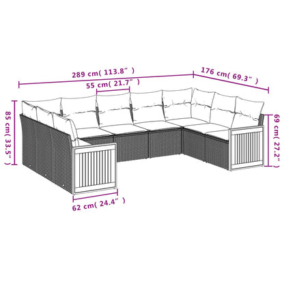 Set Divano da Giardino 9 pz con Cuscini Grigio in Polyrattan | homemem39