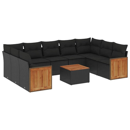 Set Divani da Giardino 10pz con Cuscini in Polyrattan Nero | homemem39