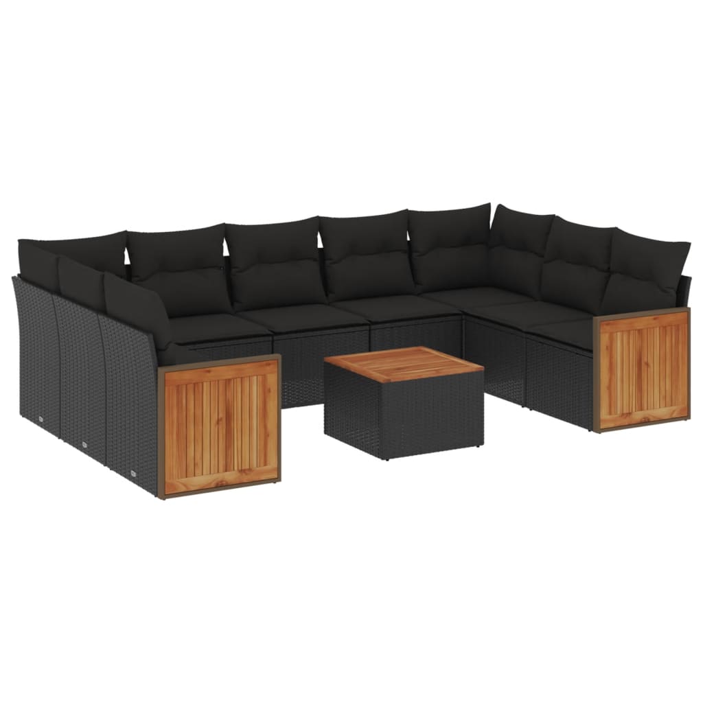 Set Divani da Giardino 10pz con Cuscini in Polyrattan Nero - homemem39