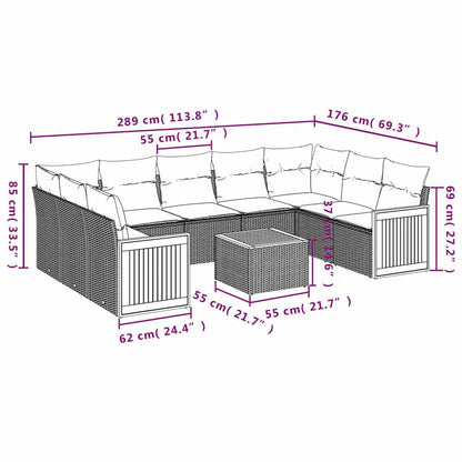 Set Divani da Giardino 10pz con Cuscini in Polyrattan Nero | homemem39