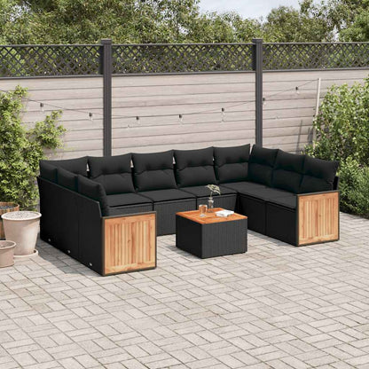 Set Divani da Giardino 10pz con Cuscini in Polyrattan Nero | homemem39