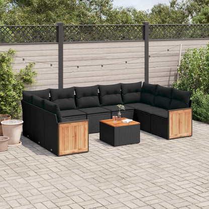 Set Divani da Giardino 10pz con Cuscini in Polyrattan Nero - homemem39