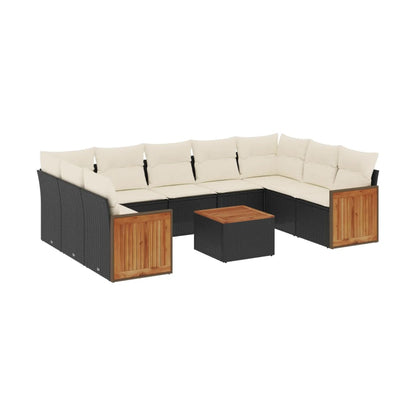 Set Divani da Giardino 10pz con Cuscini in Polyrattan Nero - homemem39