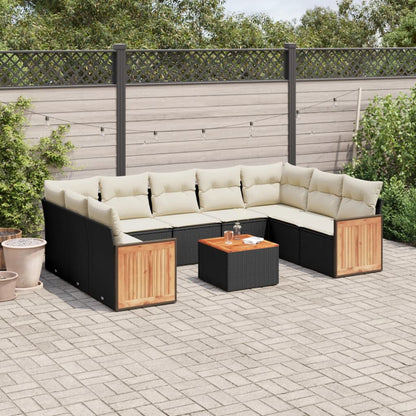 Set Divani da Giardino 10pz con Cuscini in Polyrattan Nero | homemem39