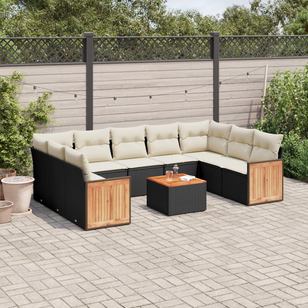 Set Divani da Giardino 10pz con Cuscini in Polyrattan Nero - homemem39