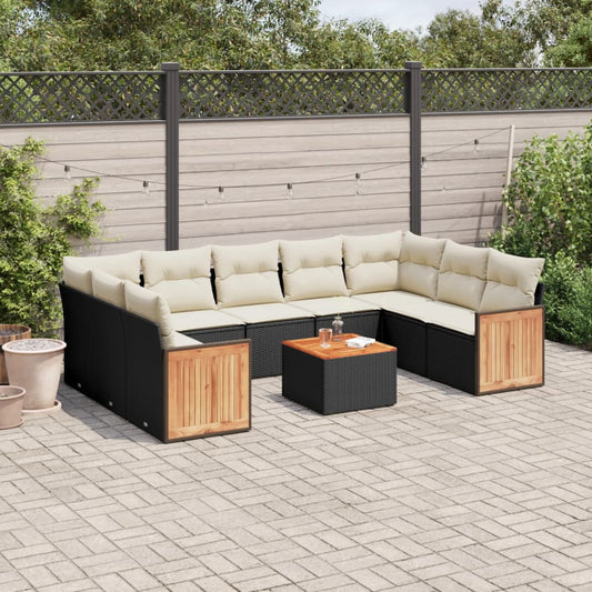 Set Divani da Giardino 10pz con Cuscini in Polyrattan Nero - homemem39