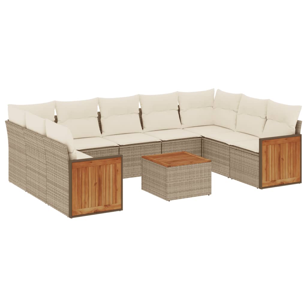Set Divano da Giardino 10 pz con Cuscini Beige in Polyrattan - homemem39