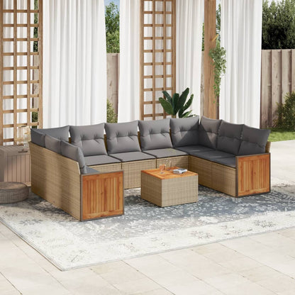 Set Divano da Giardino 10 pz con Cuscini Beige in Polyrattan - homemem39