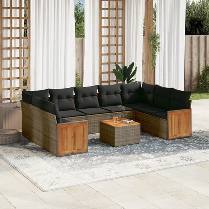 Set Divano da Giardino 10 pz con Cuscini Grigio in Polyrattan | homemem39