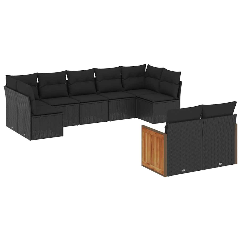 Set Divani da Giardino 9 pz con Cuscini Nero in Polyrattan | homemem39
