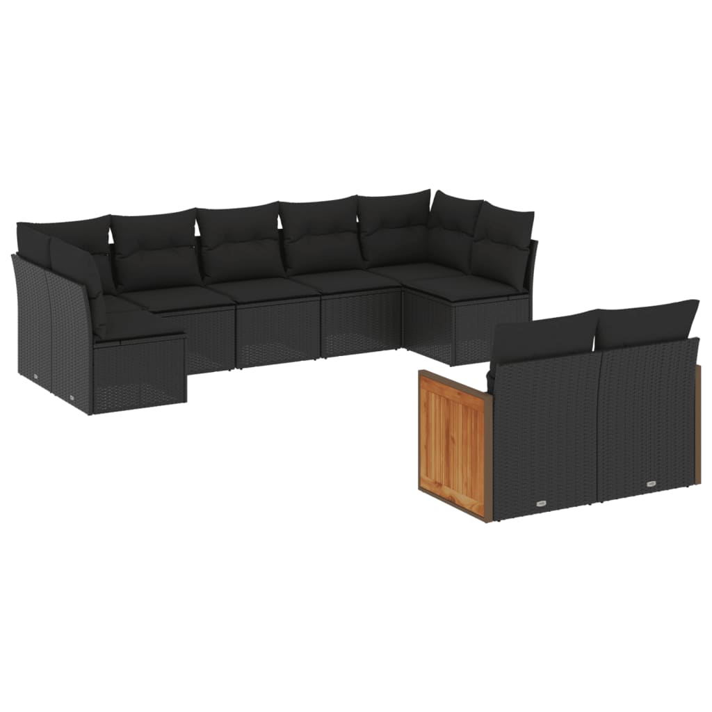 Set Divani da Giardino 9 pz con Cuscini Nero in Polyrattan - homemem39
