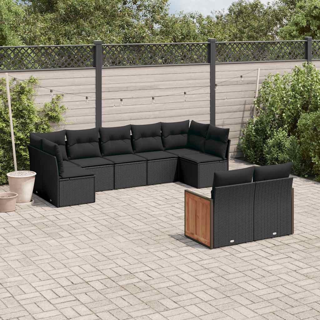 Set Divani da Giardino 9 pz con Cuscini Nero in Polyrattan | homemem39