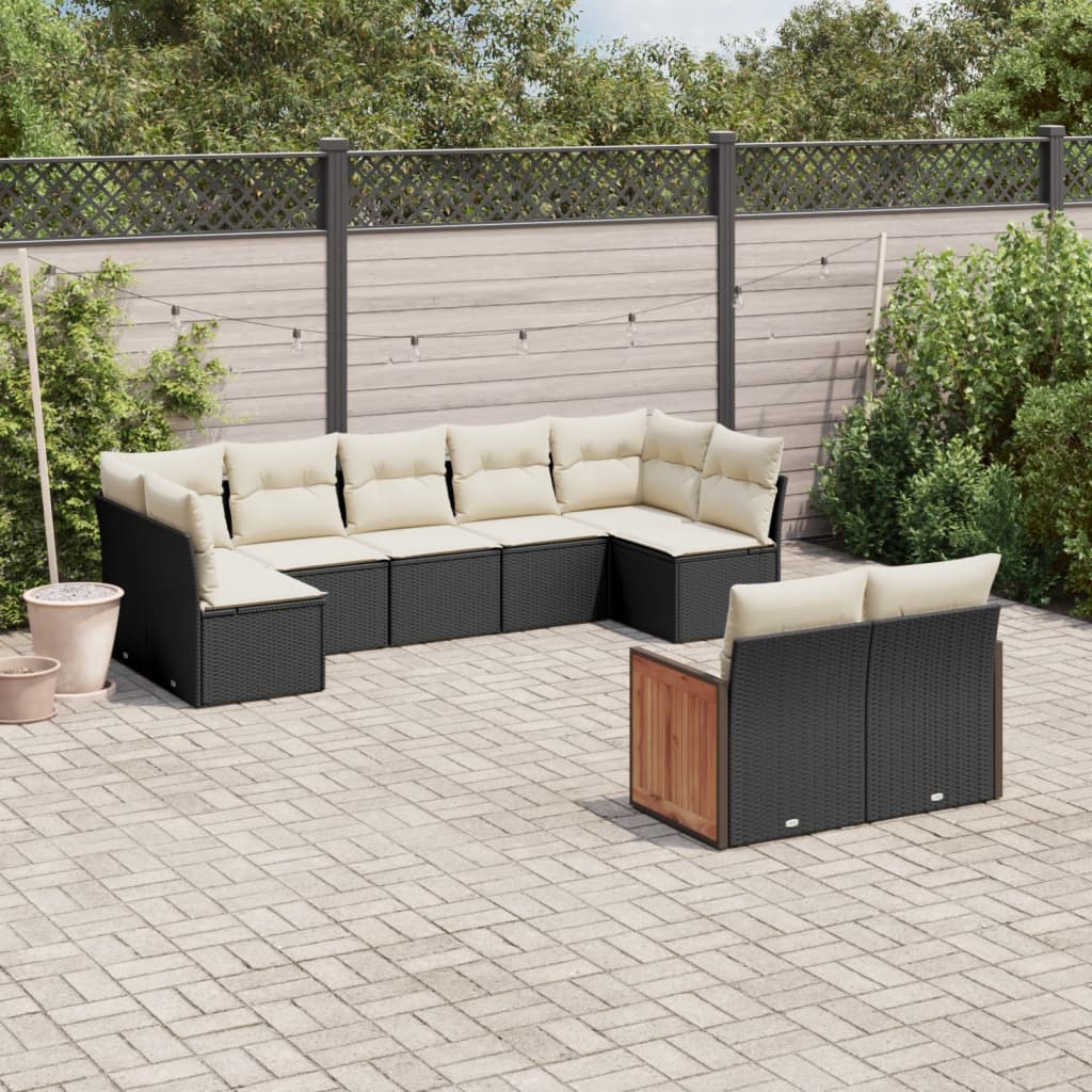 Set Divani da Giardino 9 pz con Cuscini Nero in Polyrattan | homemem39