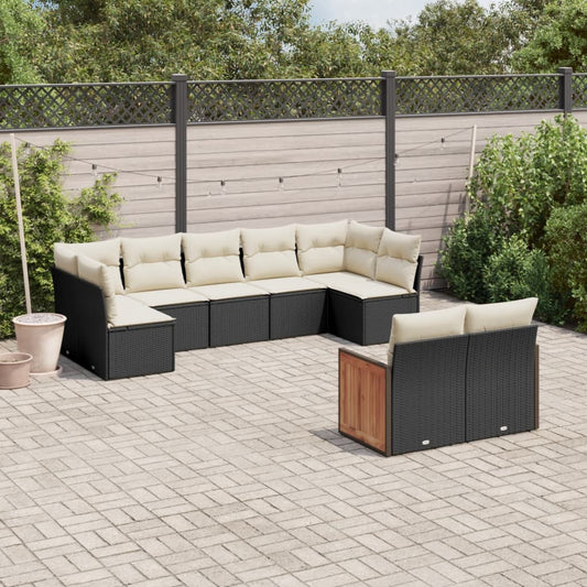 Set Divani da Giardino 9 pz con Cuscini Nero in Polyrattan - homemem39