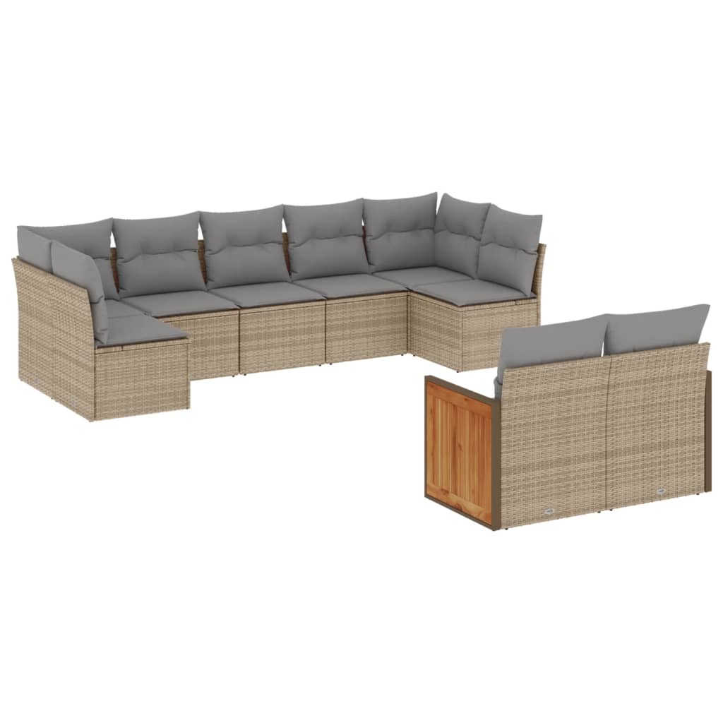 Set Divano da Giardino 9 pz con Cuscini Beige in Polyrattan | homemem39