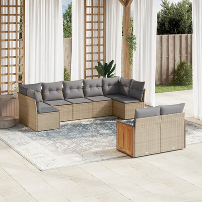 Set Divano da Giardino 9 pz con Cuscini Beige in Polyrattan | homemem39