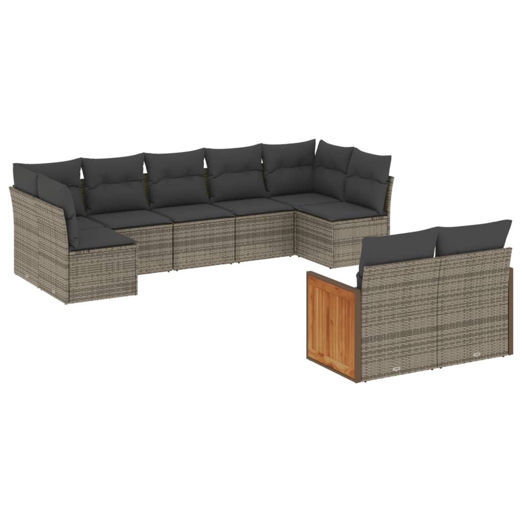 Set Divano da Giardino 9 pz con Cuscini Grigio in Polyrattan | homemem39