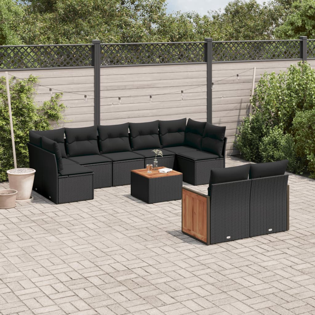 Set Divani da Giardino 10pz con Cuscini in Polyrattan Nero - homemem39