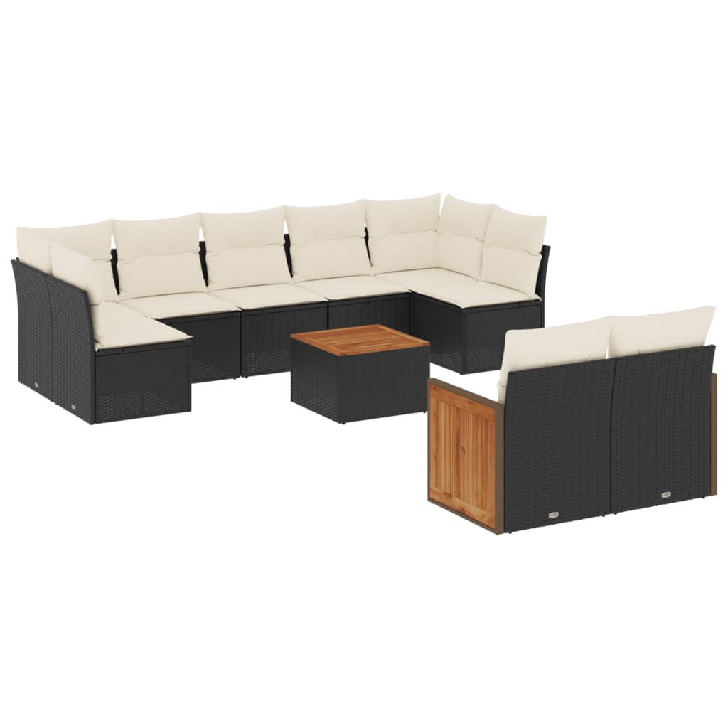 Set Divani da Giardino 10pz con Cuscini in Polyrattan Nero - homemem39