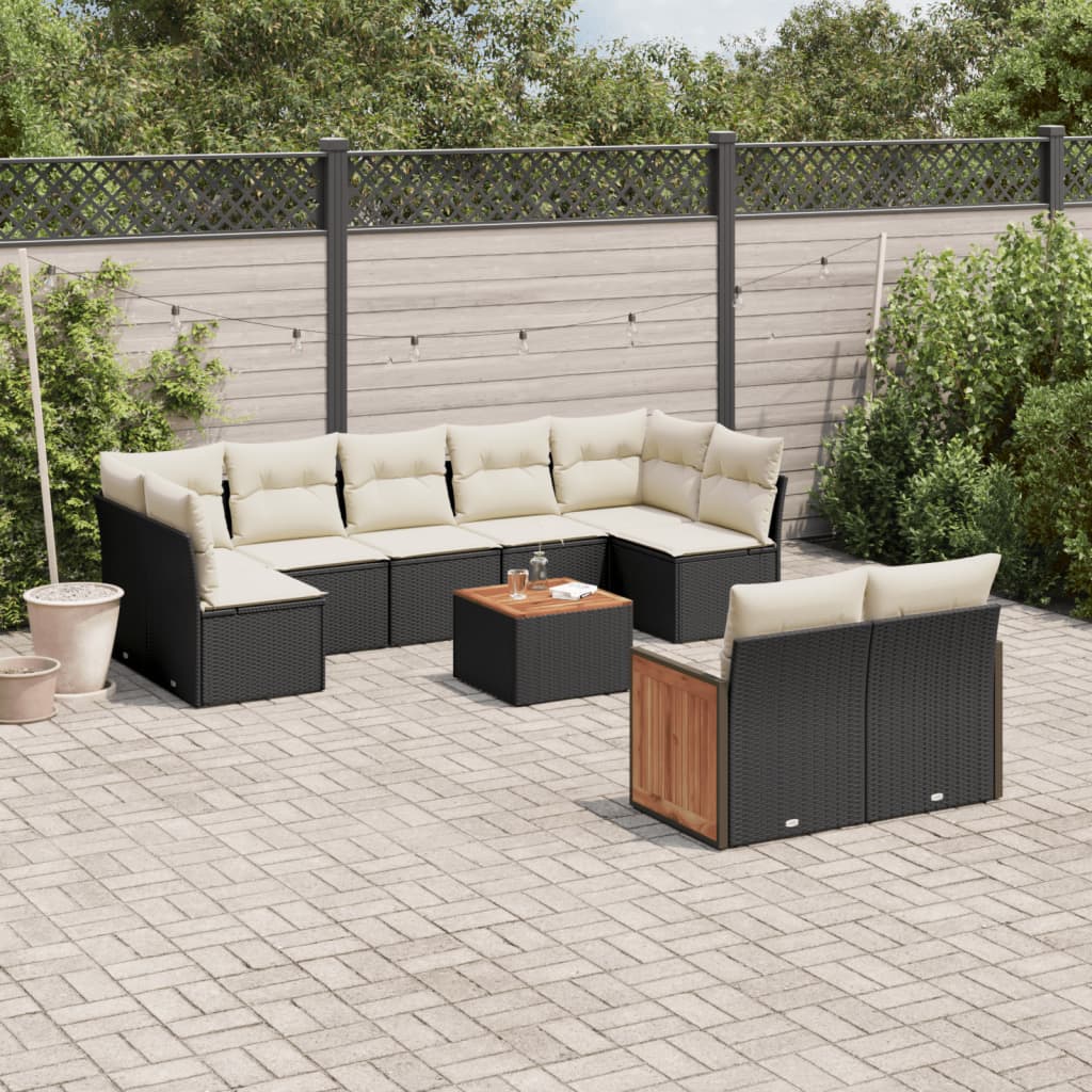 Set Divani da Giardino 10pz con Cuscini in Polyrattan Nero - homemem39