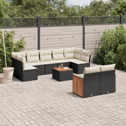 Set Divani da Giardino 10pz con Cuscini in Polyrattan Nero - homemem39