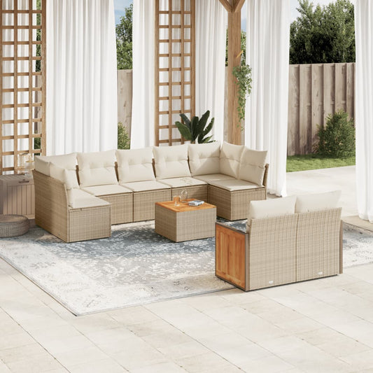 Set Divano da Giardino 10 pz con Cuscini Beige in Polyrattan - homemem39