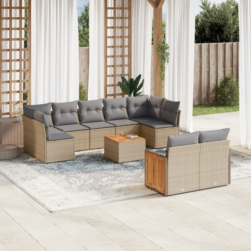 Set Divano da Giardino 10 pz con Cuscini Beige in Polyrattan | homemem39