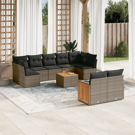Set Divano da Giardino 10 pz con Cuscini Grigio in Polyrattan - homemem39