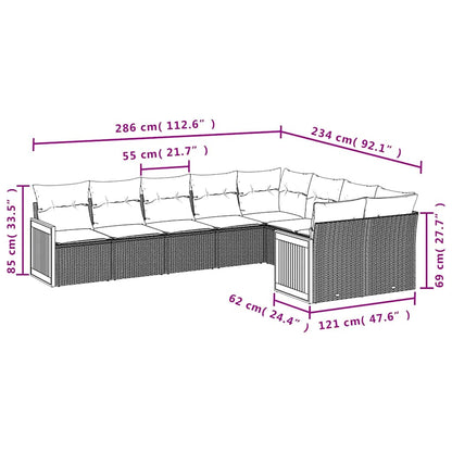 Set Divani da Giardino 9 pz con Cuscini Nero in Polyrattan | homemem39