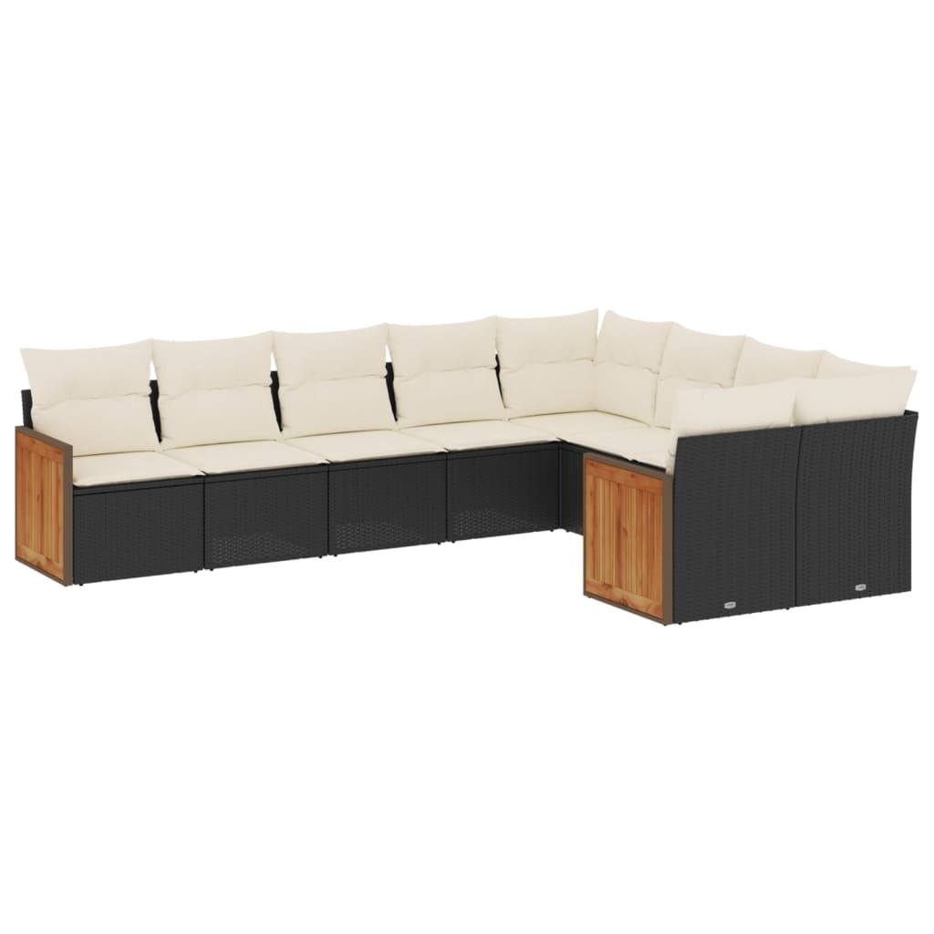 Set Divani da Giardino 9 pz con Cuscini Nero in Polyrattan - homemem39