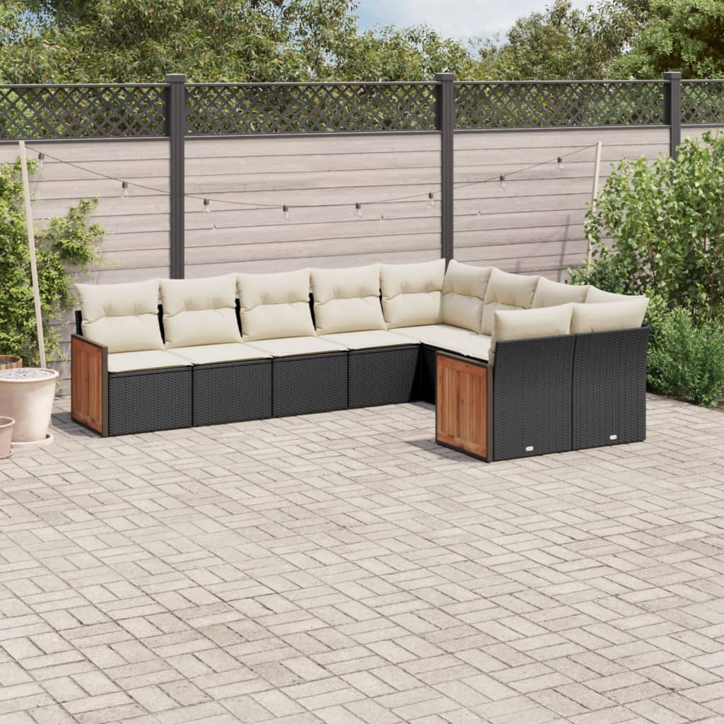 Set Divani da Giardino 9 pz con Cuscini Nero in Polyrattan | homemem39