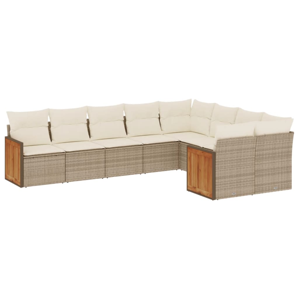Set Divano da Giardino 9 pz con Cuscini Beige in Polyrattan - homemem39