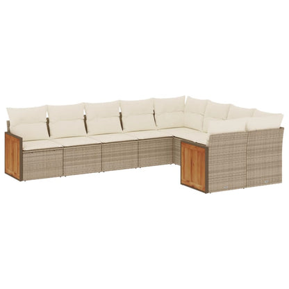Set Divano da Giardino 9 pz con Cuscini Beige in Polyrattan - homemem39