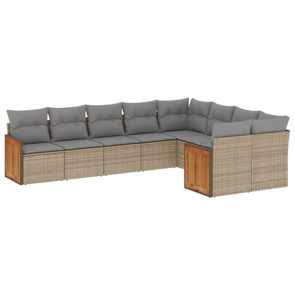 Set Divano da Giardino 9 pz con Cuscini Beige in Polyrattan | homemem39